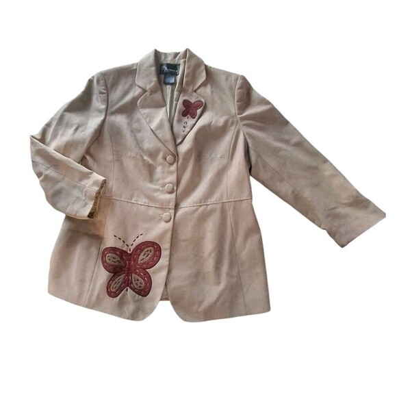 Vintage St. Anthony Beige W/red Butterfly Suede Evening Jacket Size 20w - Picture 1 of 7
